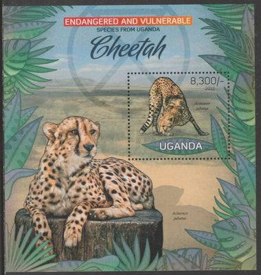 Uganda 2012 Endangered Species - Cheetah perf souvenir sheet,containing 1 value unmounted mint.