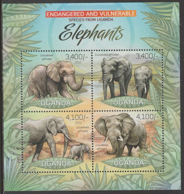 Uganda 2012 Endangered Species - Elephants #2 perf sheetlet containing 4 values unmounted mint.