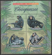 Uganda 2012 Endangered Species - Chimpanzee perf sheetlet containing 4 values unmounted mint.
