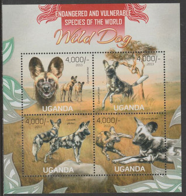 Uganda 2013 Endangered Species - Wild Dogs perf sheetlet containing 4 values unmounted mint.