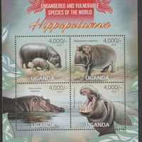 Uganda 2013 Endangered Species - Hippos perf sheetlet containing 4 values unmounted mint.