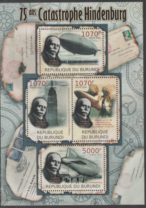 Burundi 2012 75th Anniversary of Hindenburg Disaster perf sheetlet containing 4 values unmounted mint.