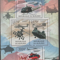 Burundi 2012 Helicopters perf sheetlet containing 4 values unmounted mint.