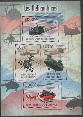 Burundi 2012 Helicopters perf sheetlet containing 4 values unmounted mint.