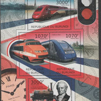Burundi 2012 French Trains perf sheetlet containing 4 values unmounted mint.