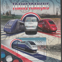 Burundi 2012 French Trains perf souvenir sheet,containing 1 value unmounted mint.t.