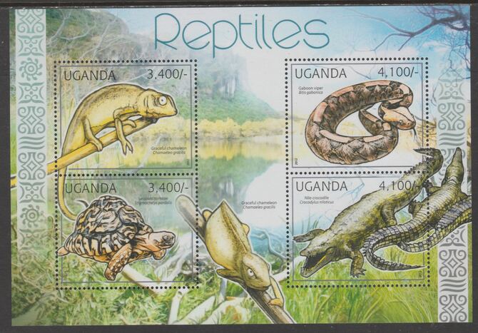 Uganda 2012 Reptiles perf sheetlet containing 4 values unmounted mint.