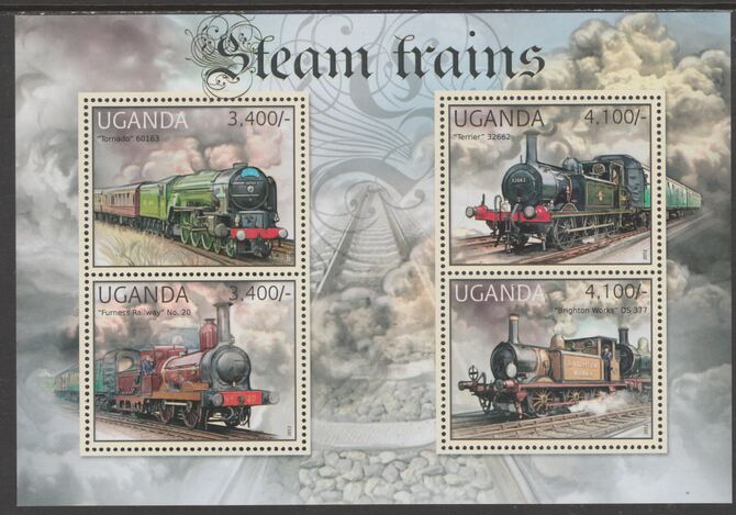 Uganda 2012 Steam Trains perf sheetlet containing 4 values unmounted mint.