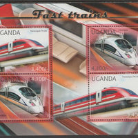 Uganda 2012 Fast Trains perf sheetlet containing 4 values unmounted mint.