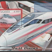 Uganda 2012 Fast Trains perf souvenir sheet,containing 1 value unmounted mint.t..