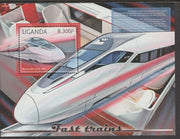 Uganda 2012 Fast Trains perf souvenir sheet,containing 1 value unmounted mint.t..