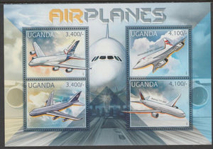 Uganda 2012 Airplanes perf sheetlet containing 4 values unmounted mint.