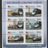 Comoro Islands 2008,High Speed Trains sheetlet containg 6 value with vertical and horizontal perforations grossly misplaced, unmounted mint