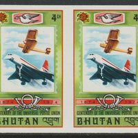 Bhutan 1974 Centenary of Universal Postal Union 4ch Vickers Vimy & Concorde imperf pair unmounted mint, as SG286