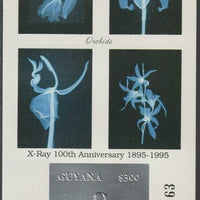 Guyana 1995 Centenary of X-Rays - Orchids imperf deluxe sheet embossed in silver foil on glossy card, unmounted mint and numbered from a limited printing