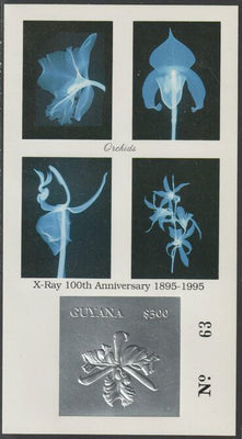 Guyana 1995 Centenary of X-Rays - Orchids imperf deluxe sheet embossed in silver foil on glossy card, unmounted mint and numbered from a limited printing