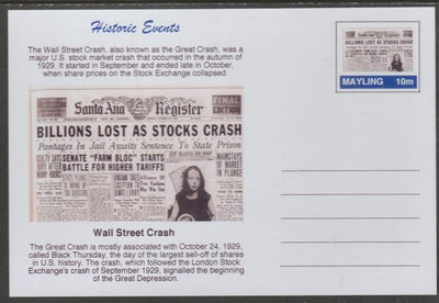 Mayling (Fantasy) Historic Events - Wall Street Crash - glossy postal stationery card unused and fine