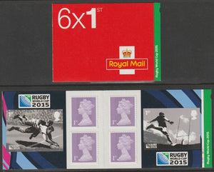 Great Britain 2015 Rugby World Cup Booklet with 4 x 1st class definitives plus 2 x Rugby stamps SG PM49