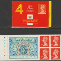 Great Britain 1994 Bank of,England 300 Years Booklet with 4 x 1st class definitives plus Banknote label SG HB7