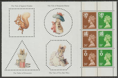 Great Britain 1993 Beatrix Potter Booklet pane containing 3 x 18p, 3 x 24p stamps and 4 perforated labels unmounted mint ex SG DX15 Prestige Booklet