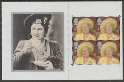 Great Britain 2000 Queen Mother Booklet pane containing 4 x Queen Mother stamps with photograph unmounted mint ex SG DX25 Prestige Booklet