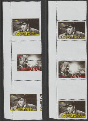 Westpoint Island (Falkland Islands) 1999 Elvis Presley & Louis Armstrong strip of 3 with perforations and centre stamp misplaced complete with normal, both unmounted mint