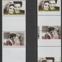 Westpoint Island (Falkland Islands) 1999 Elvis Presley & Pricilla strip of 3 with perforations and centre stamp misplaced complete with normal, both unmounted mint