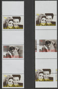 Westpoint Island (Falkland Islands) 1999 Elvis Presley & Pricilla strip of 3 with perforations and centre stamp misplaced complete with normal, both unmounted mint