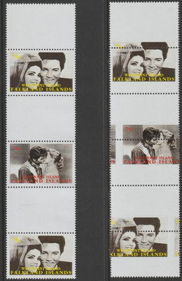 Westpoint Island (Falkland Islands) 1999 Elvis Presley & Pricilla strip of 3 with perforations and centre stamp misplaced complete with normal, both unmounted mint