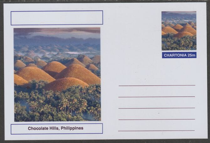 Chartonia (Fantasy) Landmarks - Chocolate Hills, Philippines postal stationery card unused and fine