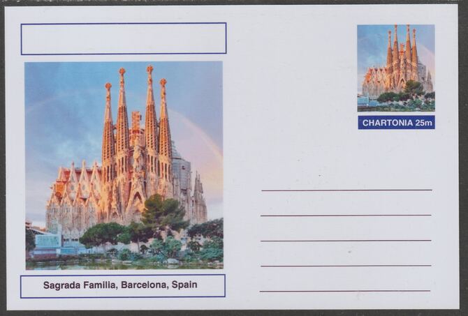 Chartonia (Fantasy) Landmarks - Sagrada Familia, Barcelona, Spain postal stationery card unused and fine