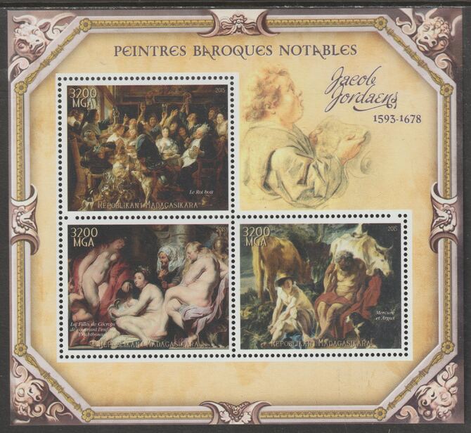 Madagascar 2015 Baraque Painters - Jacob Jordaens perf sheetlet containing 3 values unmounted mint