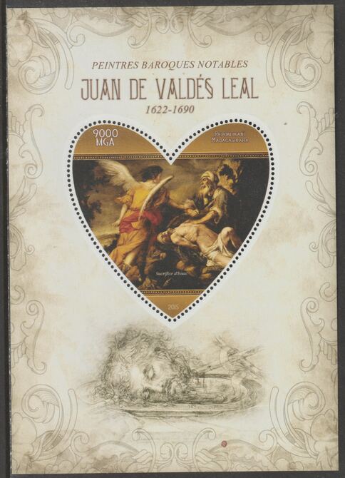 Madagascar 2015 Baraque Painters - Juan de Valdes Leal perf deluxe sheet containing one heart shaped value unmounted mint