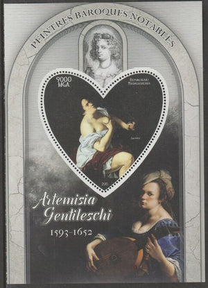 Madagascar 2015 Baraque Painters - Artemisia Gentileschi perf deluxe sheet containing one heart shaped value unmounted mint