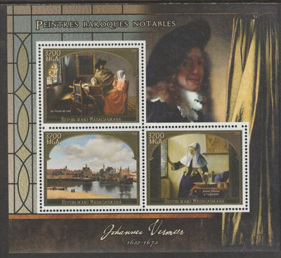 Madagascar 2015 Baraque Painters - Johannes Vermeer perf sheetlet containing 3 values unmounted mint