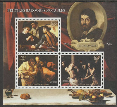 Madagascar 2015 Baraque Painters - Caravagio perf sheetlet containing 3 values unmounted mint