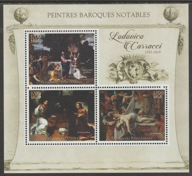 Madagascar 2015 Baraque Painters - Ludovico Carracci perf sheetlet containing 3 values unmounted mint