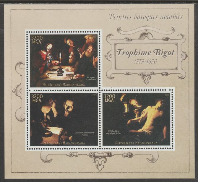 Madagascar 2015 Baraque Painters - Trophime Bigot perf sheetlet containing 3 values unmounted mint