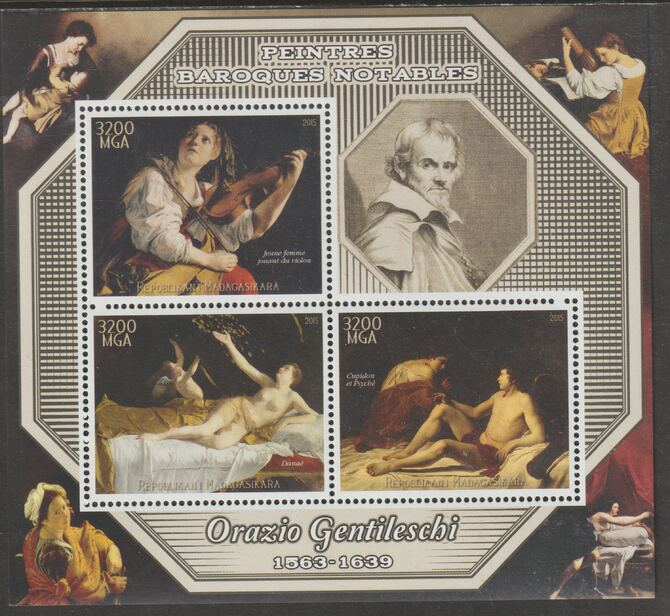 Madagascar 2015 Baraque Painters - Orazio Gentileschi perf sheetlet containing 3 values unmounted mint