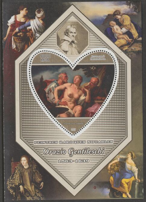 Madagascar 2015 Baraque Painters - Orazio Gentileschi perf deluxe sheet containing one heart shaped value unmounted mint