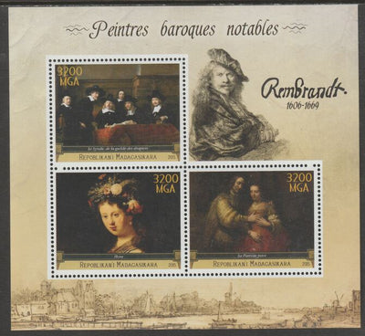 Madagascar 2015 Baraque Painters - Rembrandt perf sheetlet containing 3 values unmounted mint