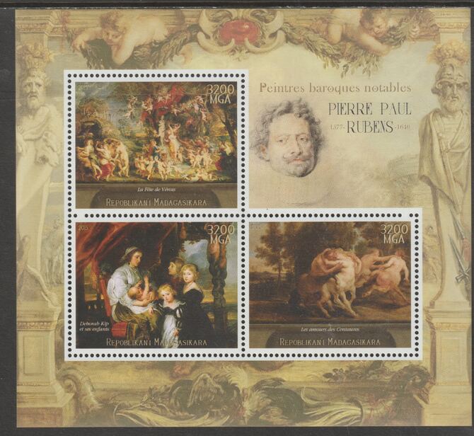 Madagascar 2015 Baraque Painters - Peter Paul Rubens perf sheetlet containing 3 values unmounted mint