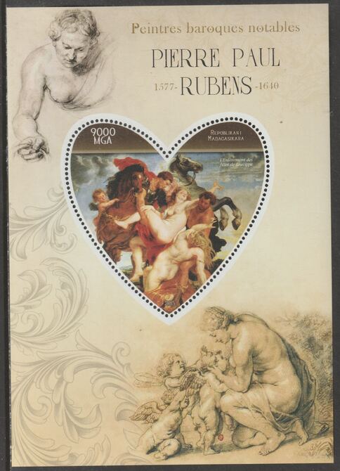 Madagascar 2015 Baraque Painters - Peter Paul Rubens perf deluxe sheet containing one heart shaped value unmounted mint