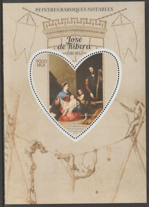 Madagascar 2015 Baraque Painters - Jose de Ribera perf deluxe sheet containing one heart shaped value unmounted mint