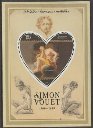 Madagascar 2015 Baraque Painters - Simon Vouet perf deluxe sheet containing one heart shaped value unmounted mint
