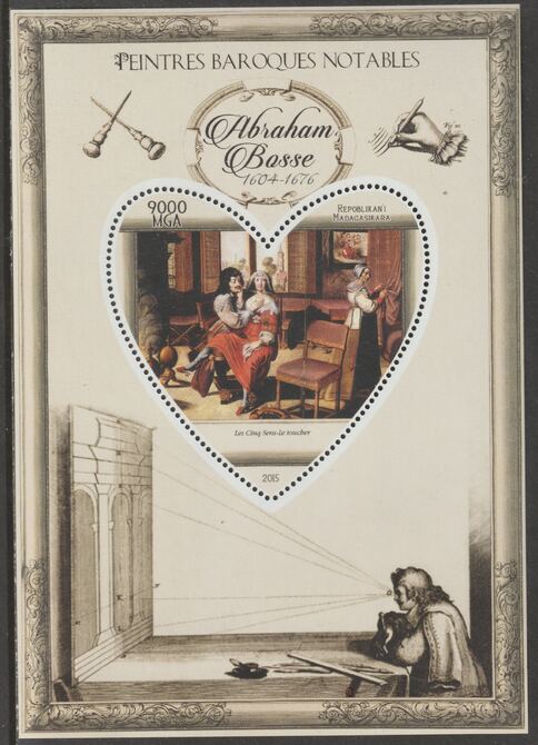 Madagascar 2015 Baraque Painters - Abraham Bosse perf deluxe sheet containing one heart shaped value unmounted mint