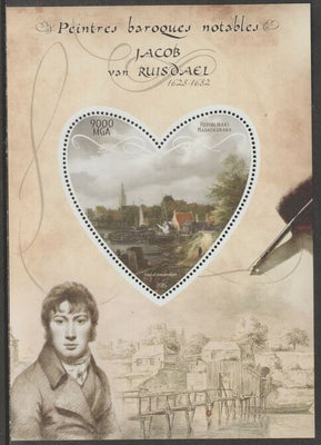 Madagascar 2015 Baraque Painters - Jacob van Ruisdael perf deluxe sheet containing one heart shaped value unmounted mint