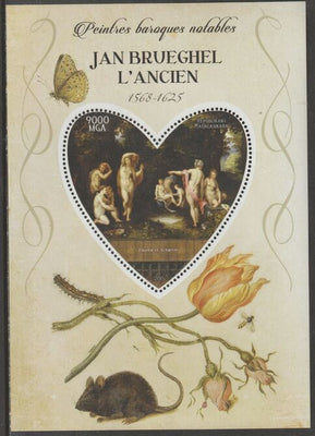 Madagascar 2015 Baraque Painters - Jan Brueghel the Elder perf deluxe sheet containing one heart shaped value unmounted mint
