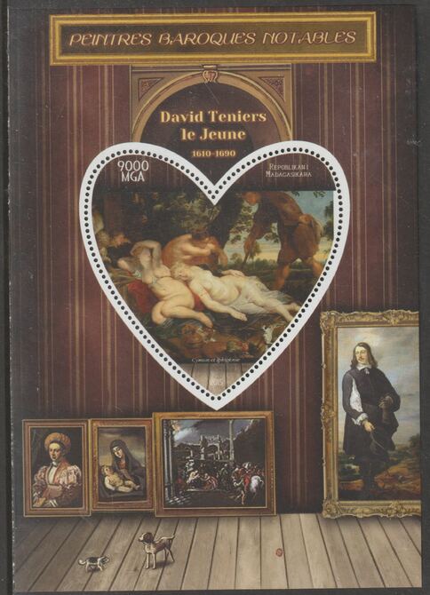 Madagascar 2015 Baraque Painters - David Teniers the Younger perf deluxe sheet containing one heart shaped value unmounted mint