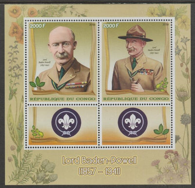 Congo 2016 Lord Baden Powell perf sheetlet containing 2 values & 2 labels unmounted mint